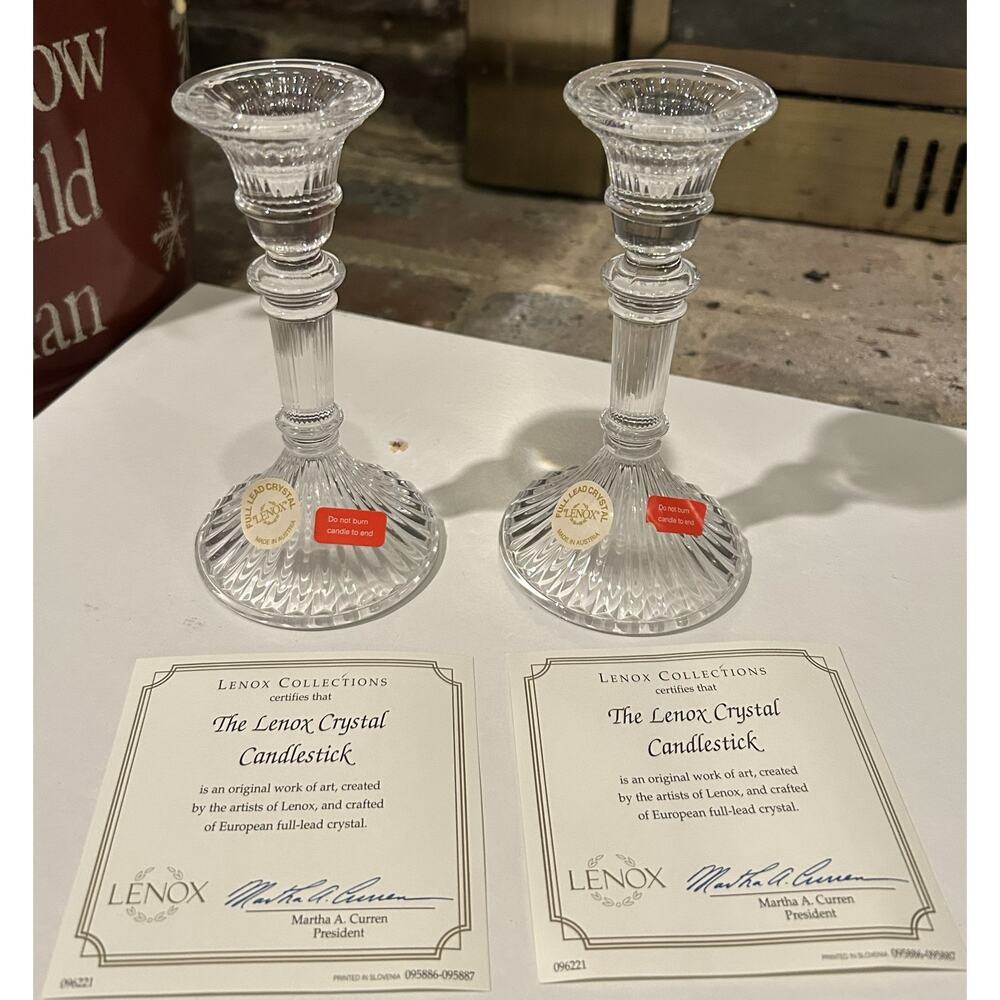 Pair Lenox Full Lead Crystal Candlesticks 781500 Austria 5.5"